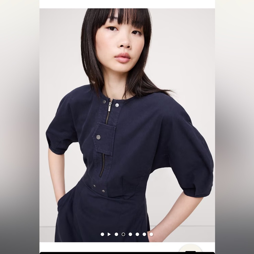 NWT! Banana Republic Stretch-Column Twill Utility Midi Dress medium m navy blue - Picture 4 of 7
